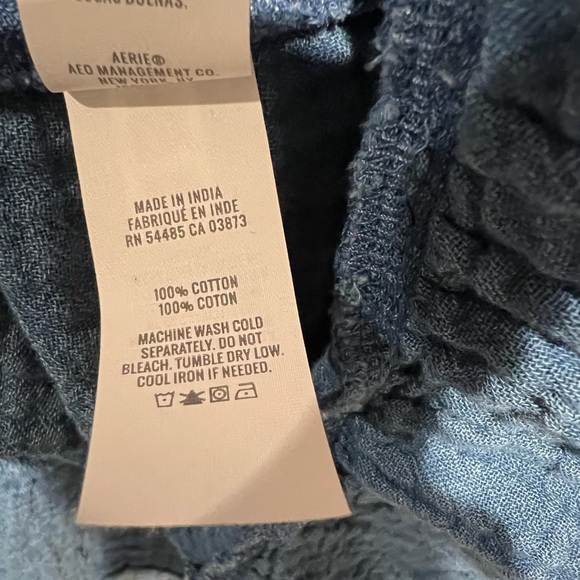 Aerie Soft Guazy Blue Distressed Denim Look Knit Cotton Dress Coverup Tiered - Picture 4 of 6